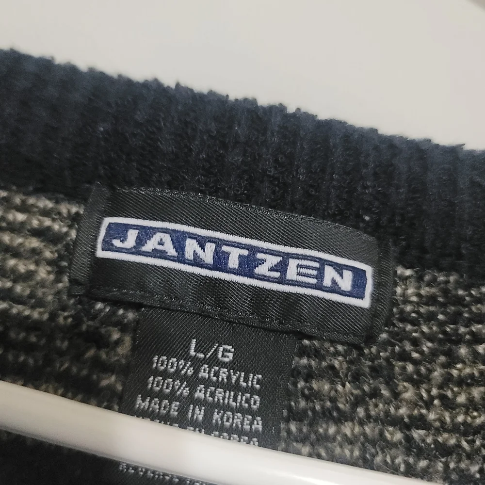 Jantzen Sport Vintage Mens Laege Navy Tan  Knit‎ Indie Sweater Fisherman Grandpa